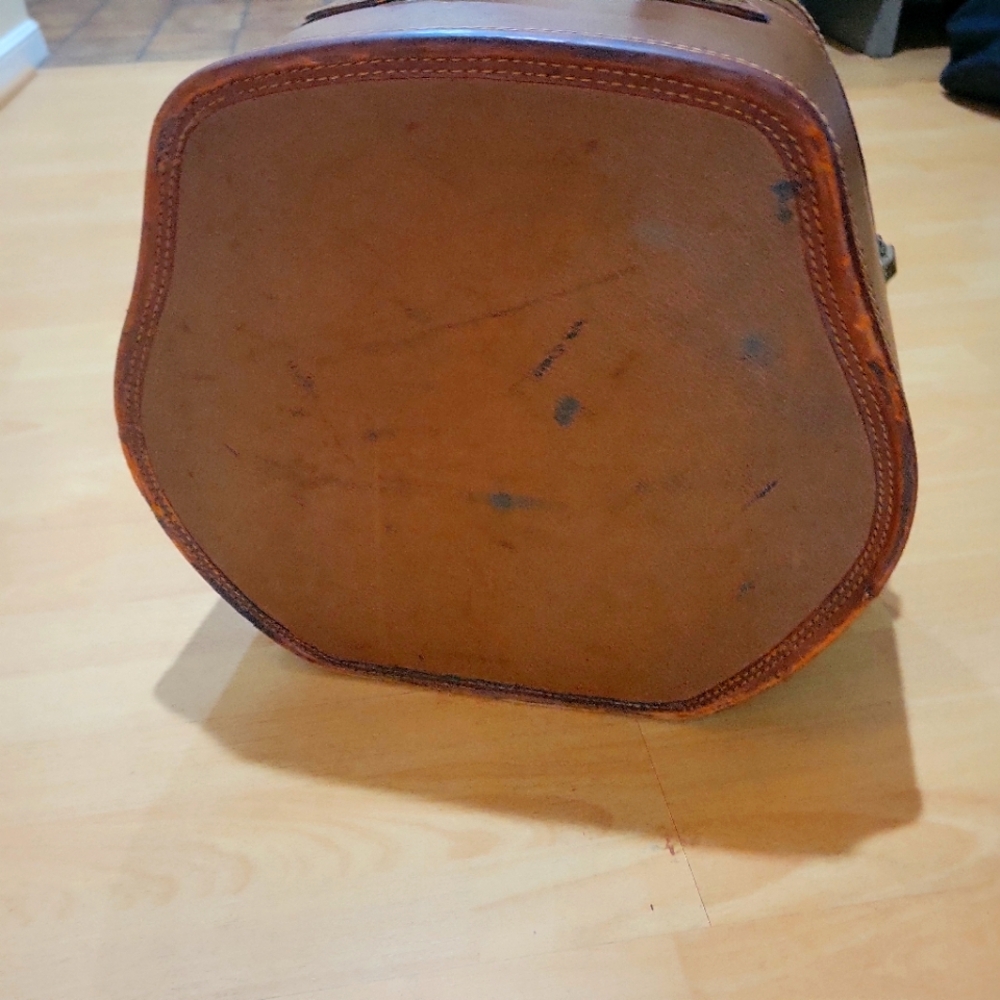 Unique Vintage luggage For a Havana hat...? leather w/ original travel stickers